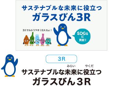 3R　サステナブルな未来に役立つ　ガラスびん３R