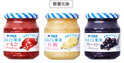 アヲハタ まるごと果実 250gシリーズ 軽量化後 画像