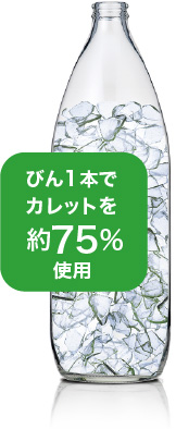 びん1本でカレットを約75%使用